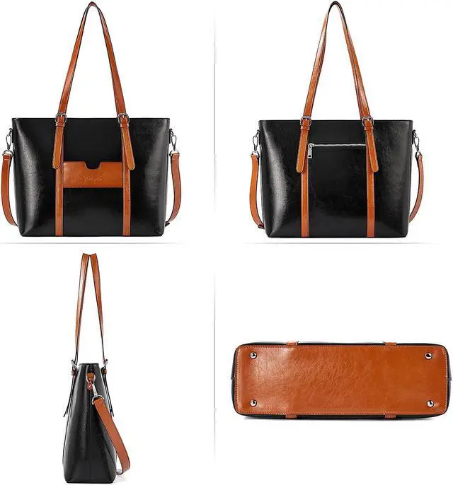 Alt view image 2 of 5 - BOSTANTEN Women Leather Laptop Tote Office Shoulder Handbag Vintage Briefcase 15.6 inch Computer Work Purse Black