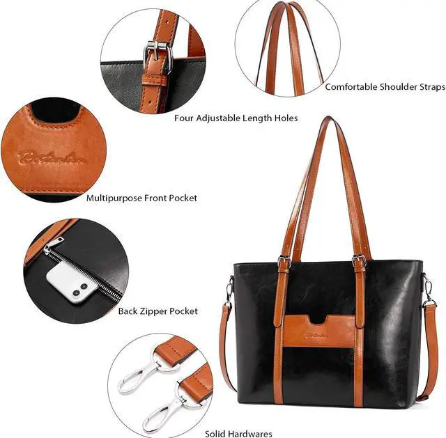 Alt view image 3 of 5 - BOSTANTEN Women Leather Laptop Tote Office Shoulder Handbag Vintage Briefcase 15.6 inch Computer Work Purse Black