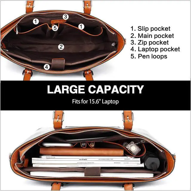 Alt view image 4 of 5 - BOSTANTEN Women Leather Laptop Tote Office Shoulder Handbag Vintage Briefcase 15.6 inch Computer Work Purse Black