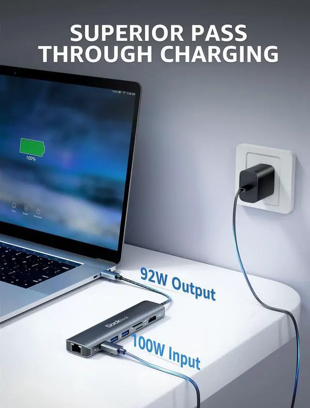 Alt view image 4 of 5 - dockteck 7-in-1 USB C Hub with 4K 60Hz HDMI, 1Gbps Ethernet, 100W Power Delivery, SD/TF Card Slots, USB 3.0 Data Ports for MacBook, iPad Pro, XPS