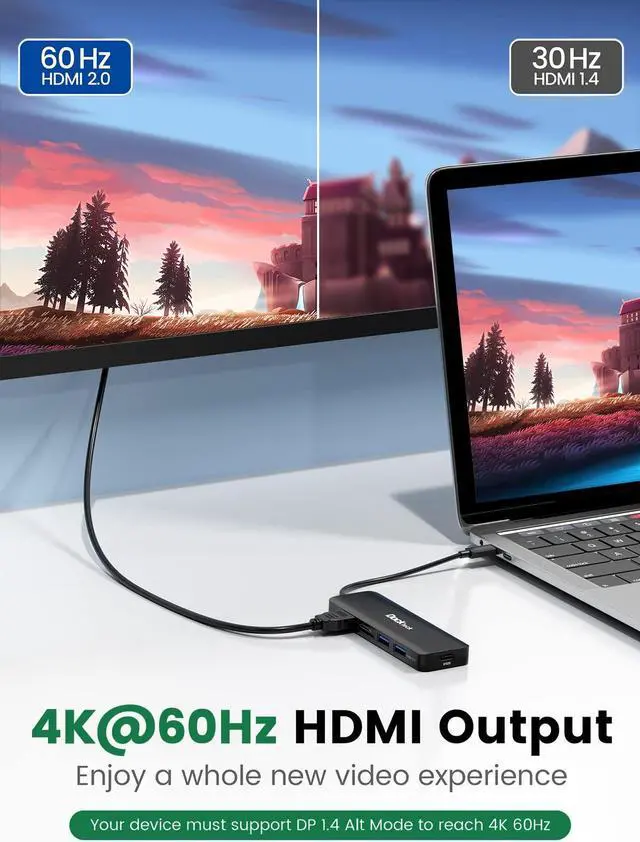 Alt view image 3 of 5 - USB C Hub HDMI PD Adapter for MacBook Air/Pro, Surface Pro 7/8, XPS and More, Dockteck 6-in-1 Type C Hub with 4K 60Hz, 100W PD, SD & microSD Card Reader, 2 USB 3.0 Data 5Gbps