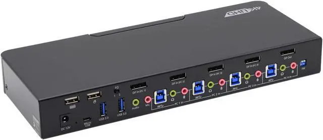 Main image of gofanco Prophecy 4-Port DisplayPort 1.2 USB KVM Switch  4K @60Hz 4:4:4, 21.6Gbps, HDCP 1.3, USB Keyboard/Mouse, USB 3.0 Hub, MIC in, Stereo Out, Hotkeys, TAA Compliant (PRO-KVMDP-4Pv2)