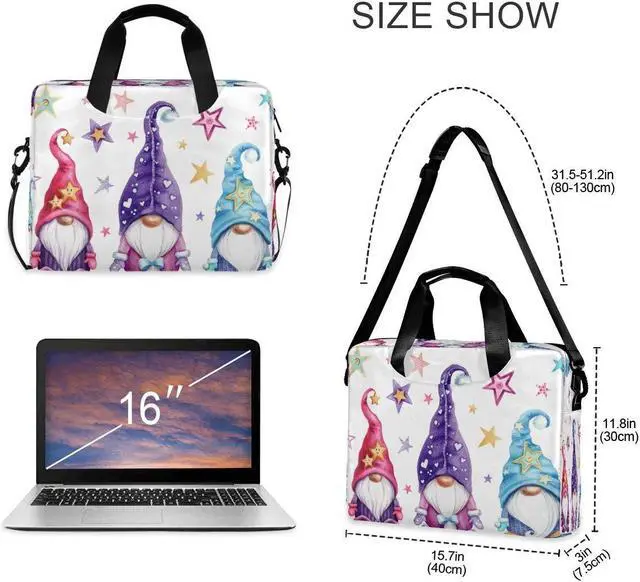Alt view image 3 of 5 - HMZXZ Laptop Bag Watercolor Magic Gnomes Stars Laptop Sleeves Case for 13 14 15.6 Inch Computer Tablet Briefcases Carrying Case Shoulder Bag for Work