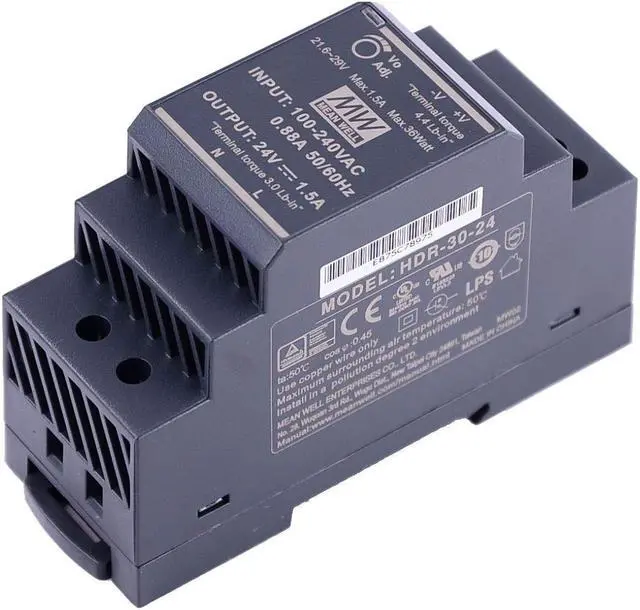 Alt view image 3 of 5 - Original Mean Well HDR-15 30 60 100 150 Series DC 5V 12V 15V 24V 48V meanwell Ultra Slim Step Shape DIN Rail Power Supply (Output Voltage : 24V, Power : HDR 60)