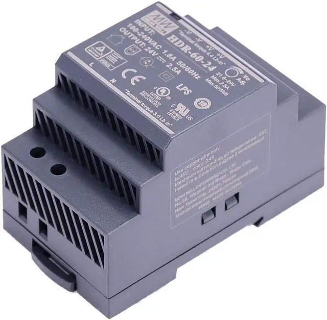 Alt view image 4 of 5 - Original Mean Well HDR-15 30 60 100 150 Series DC 5V 12V 15V 24V 48V meanwell Ultra Slim Step Shape DIN Rail Power Supply (Output Voltage : 24V, Power : HDR 60)