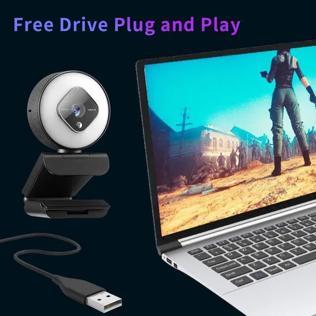 Alt view image 5 of 5 - 1080P Webcam with Ring Light and Dual Microphone, Advanced Auto-Focus, Adjustable Brightness, 2021 JETAKU Streaming Web Camera for Zoom Skype YouTube, PC Mac Laptop Desktop (Black)