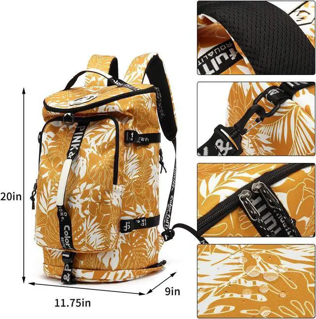 Alt view image 2 of 5 - Kalesi Gym Duffle Bag Backpack 4-Way Waterproof with Shoes Compartment for travel Sport Hiking laptop (Mustard yellow)