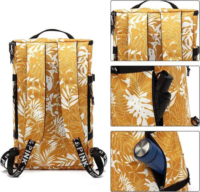 Alt view image 4 of 5 - Kalesi Gym Duffle Bag Backpack 4-Way Waterproof with Shoes Compartment for travel Sport Hiking laptop (Mustard yellow)