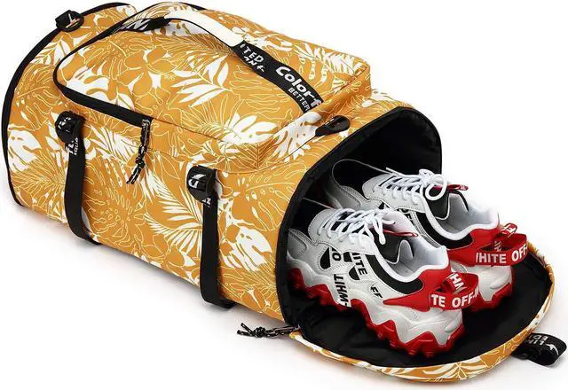Alt view image 5 of 5 - Kalesi Gym Duffle Bag Backpack 4-Way Waterproof with Shoes Compartment for travel Sport Hiking laptop (Mustard yellow)