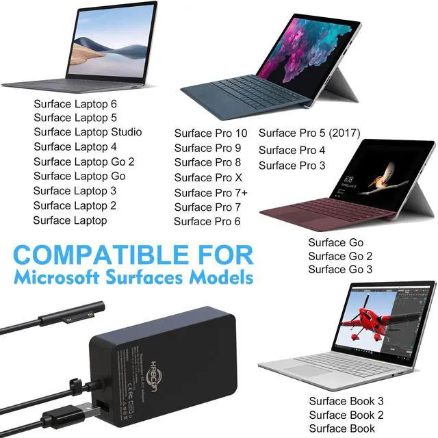 Alt view image 3 of 5 - 127W Charger for Microsoft Surface Book 3 2 1, Surface Laptop 6 5 Go2 Studio Go 4 3 2 1, Surface Pro 10 9 8 7+ X 7 6 5 4 3, Surface Go 3 2 1, 11FT Cord&Carry bag