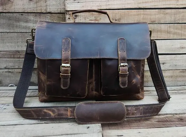 Alt view image 2 of 5 - Leather Laptop Messenger Bag 18 inch Leather Handmade Office Briefcase for Men,Dark Brown