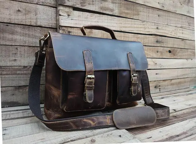 Alt view image 3 of 5 - Leather Laptop Messenger Bag 18 inch Leather Handmade Office Briefcase for Men,Dark Brown