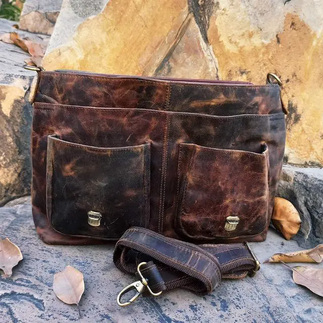 Alt view image 4 of 5 - Leather Laptop Messenger Bag 18 inch Leather Handmade Office Briefcase for Men,Dark Brown