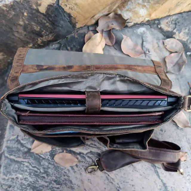 Alt view image 5 of 5 - Leather Laptop Messenger Bag 18 inch Leather Handmade Office Briefcase for Men,Dark Brown