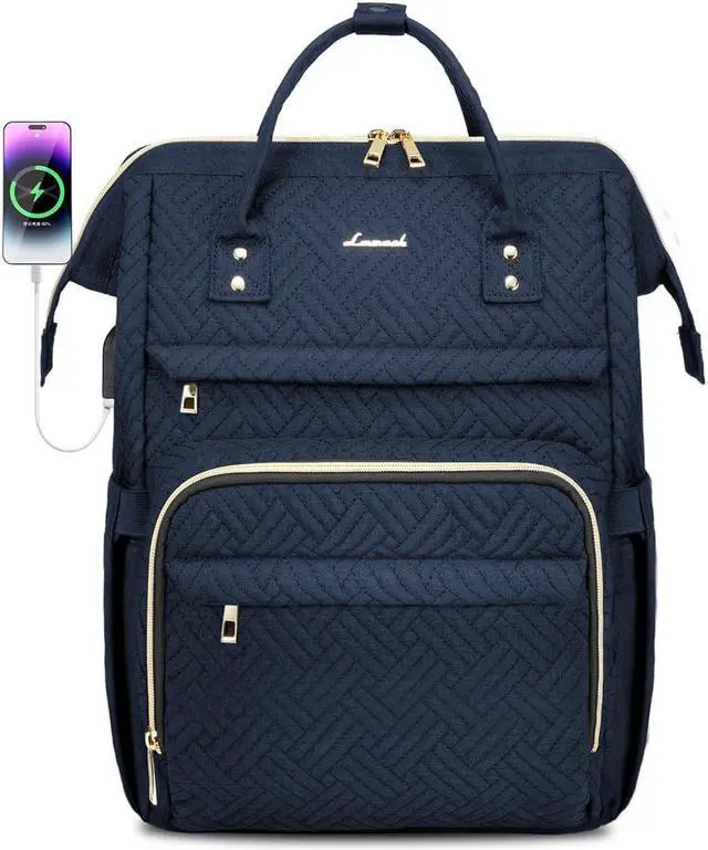 Main image of LOVEVOOK Laptop Backpack for Women,15.6 Inch Professional Womens Travel Backpack Purse Computer Laptop Bag Nurse Teacher Backpack,Waterproof Work Bags Carry on Back Pack with USB Port,Dark Blue Plait