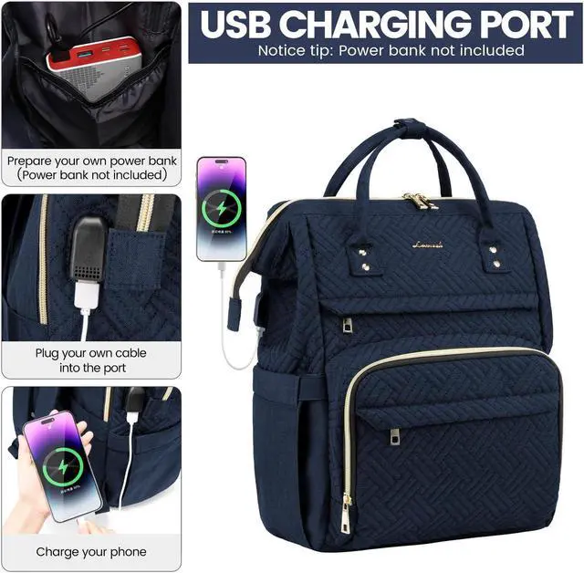 Alt view image 3 of 5 - LOVEVOOK Laptop Backpack for Women,15.6 Inch Professional Womens Travel Backpack Purse Computer Laptop Bag Nurse Teacher Backpack,Waterproof Work Bags Carry on Back Pack with USB Port,Dark Blue Plait