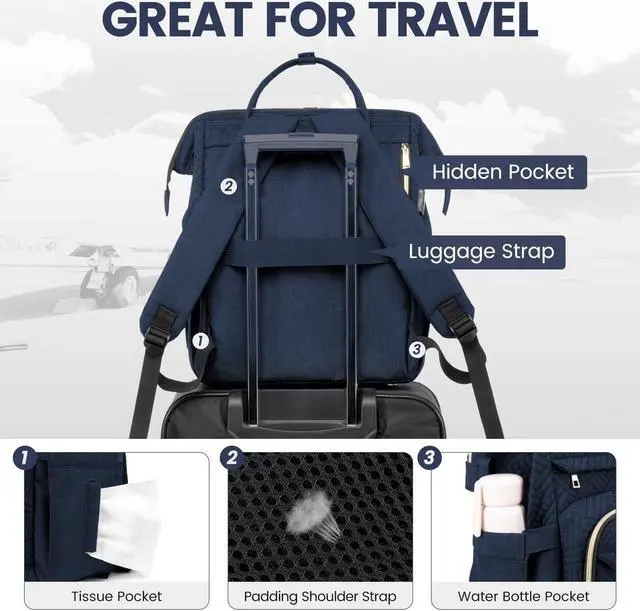 Alt view image 4 of 5 - LOVEVOOK Laptop Backpack for Women,15.6 Inch Professional Womens Travel Backpack Purse Computer Laptop Bag Nurse Teacher Backpack,Waterproof Work Bags Carry on Back Pack with USB Port,Dark Blue Plait