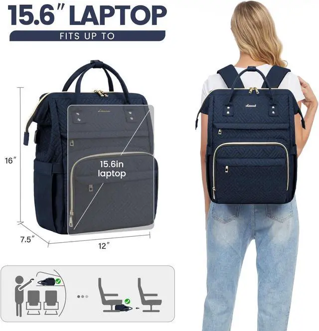Alt view image 5 of 5 - LOVEVOOK Laptop Backpack for Women,15.6 Inch Professional Womens Travel Backpack Purse Computer Laptop Bag Nurse Teacher Backpack,Waterproof Work Bags Carry on Back Pack with USB Port,Dark Blue Plait
