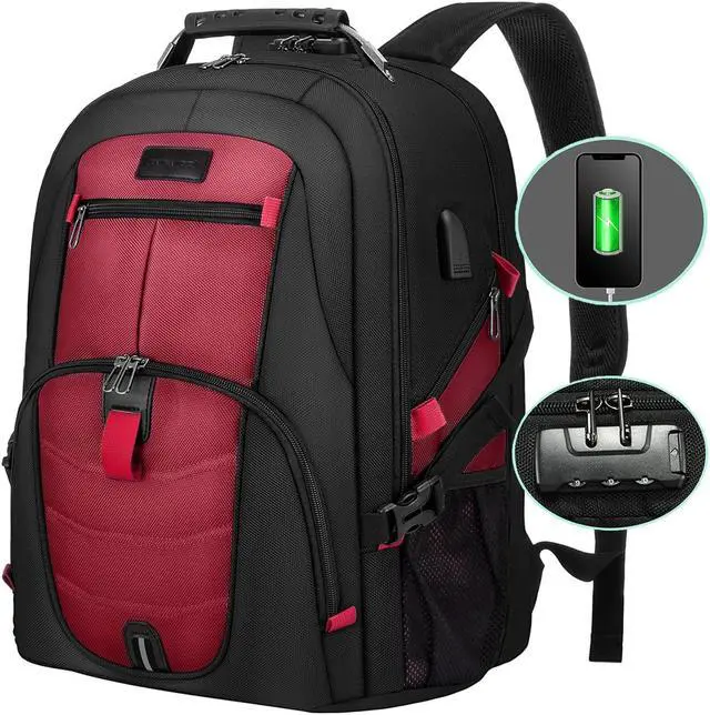 Main image of LOVEVOOK Travel Laptop Backpack Waterproof Anti Theft Backpack with Lock and USB Charging Port Large 17-17.3 Inch Computer Business Backpack for Women Men Red