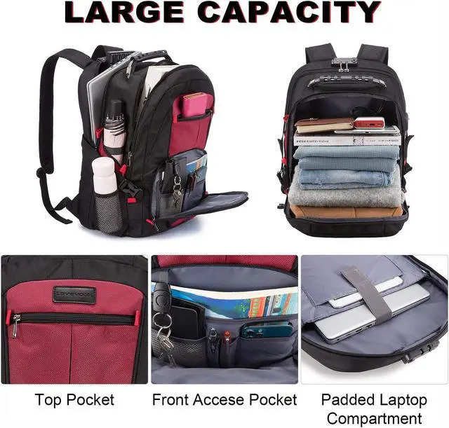 Alt view image 3 of 5 - LOVEVOOK Travel Laptop Backpack Waterproof Anti Theft Backpack with Lock and USB Charging Port Large 17-17.3 Inch Computer Business Backpack for Women Men Red