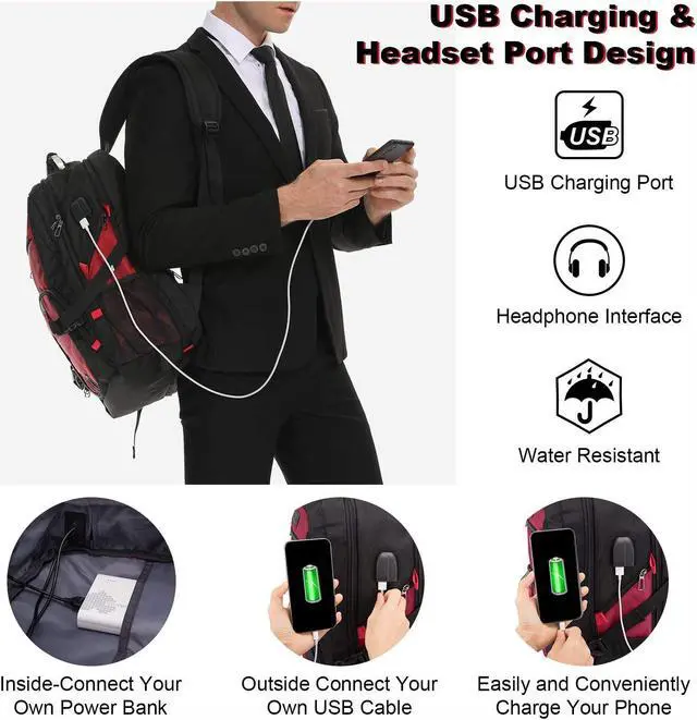 Alt view image 5 of 5 - LOVEVOOK Travel Laptop Backpack Waterproof Anti Theft Backpack with Lock and USB Charging Port Large 17-17.3 Inch Computer Business Backpack for Women Men Red