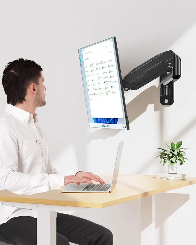 Alt view image 5 of 5 - MOUNT PRO Single Monitor Wall Mount for 13 to 32 Inch Computer Screens, Gas Spring Monitor Arm Holds Up to 17.6lbs, Full Motion Adjustable Wall Bracket, VESA Mount 75x75, 100x100, Black