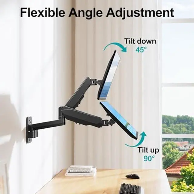 Alt view image 5 of 5 - MOUNT PRO Dual Monitor Wall Mount for 13 to 32 Inch Computer Screens, Gas Spring Arm for 2 Monitors, Each Holds Up to 17.6lbs, Full Motion Wall Monitor Mount with VESA 75x75/100x100