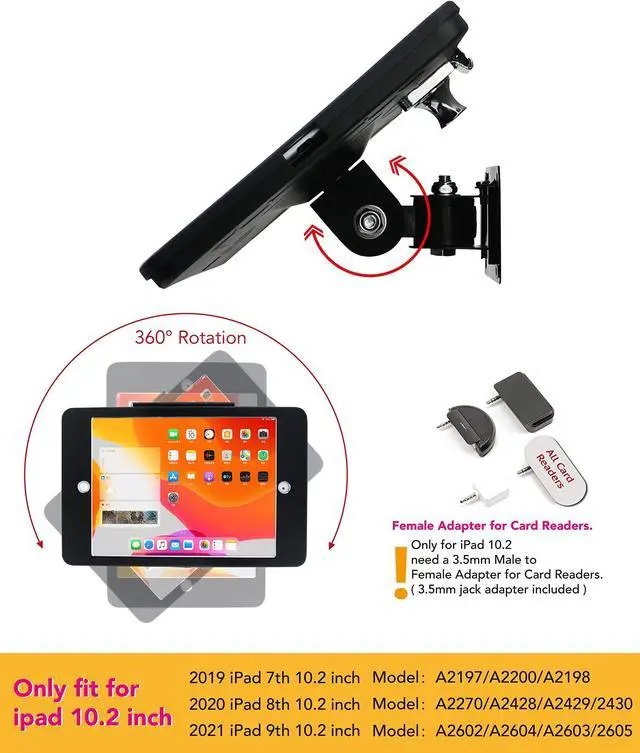 Alt view image 2 of 5 - WeSTRUGGLE Tablet On Wall Mount Bracket for iPad 10.2-Inch (9th,8th,7th Gen.),with Anti Theft Security Lock and Key, Rotate Design Arbitrary Adjustment,Multi Angle,Metal,(Black)