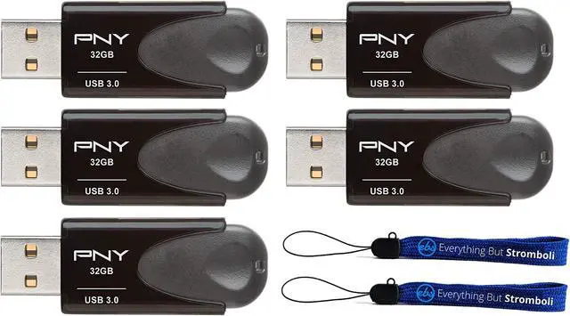 Main image of Generic PNY 32GB USB 3.0 Flash Drive Turbo Attache 4 (Bulk 5 Pack) Works with Computer (P-FD32GTBAT4-GE) Bundle with (2) Everything But Stromboli Lanyards