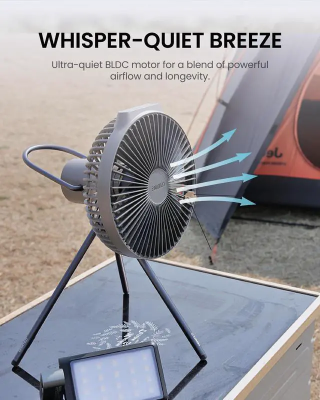 Alt view image 3 of 5 - Claymore Portable Fan V600+ (Warm Gray) - Portable, Airflow for Outdoors Use & Indoor Living Room, Desk, Table Fan. Super Quiet, USB-C Charging, Long-Lasting Battery, Includes Storage Case.