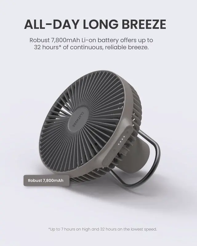 Alt view image 4 of 5 - Claymore Portable Fan V600+ (Warm Gray) - Portable, Airflow for Outdoors Use & Indoor Living Room, Desk, Table Fan. Super Quiet, USB-C Charging, Long-Lasting Battery, Includes Storage Case.