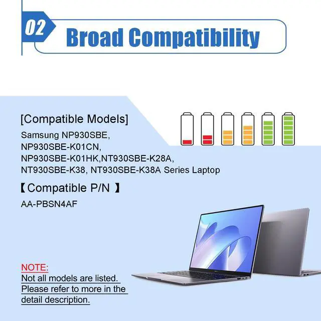 Alt view image 3 of 5 - Dentsing AA-PBSN4AF Battery Compatible with Samsung NP930SBE NP930SBE-K01CN NT930SBE NT930SBE-K38 Series Notebook 15.4V 54Wh 3530mAh 4Cells