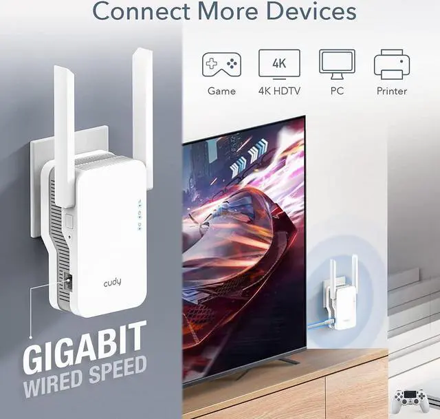 Alt view image 5 of 5 - Cudy New AX1800 Mesh WiFi 6 Extender Internet Booster, WiFi 6 Range Extender Covers up to 2000 sq.ft and 30 Devices, Dual Band Repeater up to 1.8Gbps Speed, AP Mode, Gigabit Port, RE1800