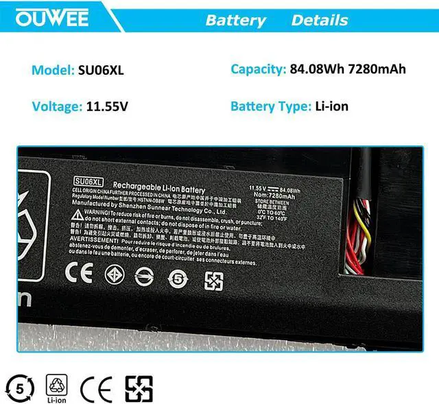 Alt view image 2 of 5 - OUWEE SU06XL Laptop Battery Compatible with HP Spectre X360 15-DF000 DF0000NR DF1040NR DF0013DX DF0033DX DF0008CA DF1020CA DF0000TX DF1002TX Series HSTNN-DB8W L29048-271 L29184-005 SU06084XL 84.08Wh