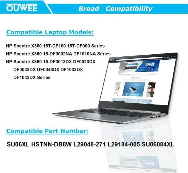 Alt view image 5 of 5 - OUWEE SU06XL Laptop Battery Compatible with HP Spectre X360 15-DF000 DF0000NR DF1040NR DF0013DX DF0033DX DF0008CA DF1020CA DF0000TX DF1002TX Series HSTNN-DB8W L29048-271 L29184-005 SU06084XL 84.08Wh