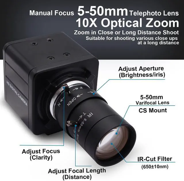 Alt view image 2 of 5 - SVPRO 4K USB Camera with Zoom 5-50mm Lens, 10X Optical Zoom Manual Focus Webcam High Definition 3840x2160@30fps Adjustable Focal Length Camera with Sony IMX317 Sensor for PC Laptop Pi