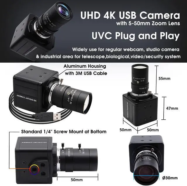 Alt view image 4 of 5 - SVPRO 4K USB Camera with Zoom 5-50mm Lens, 10X Optical Zoom Manual Focus Webcam High Definition 3840x2160@30fps Adjustable Focal Length Camera with Sony IMX317 Sensor for PC Laptop Pi