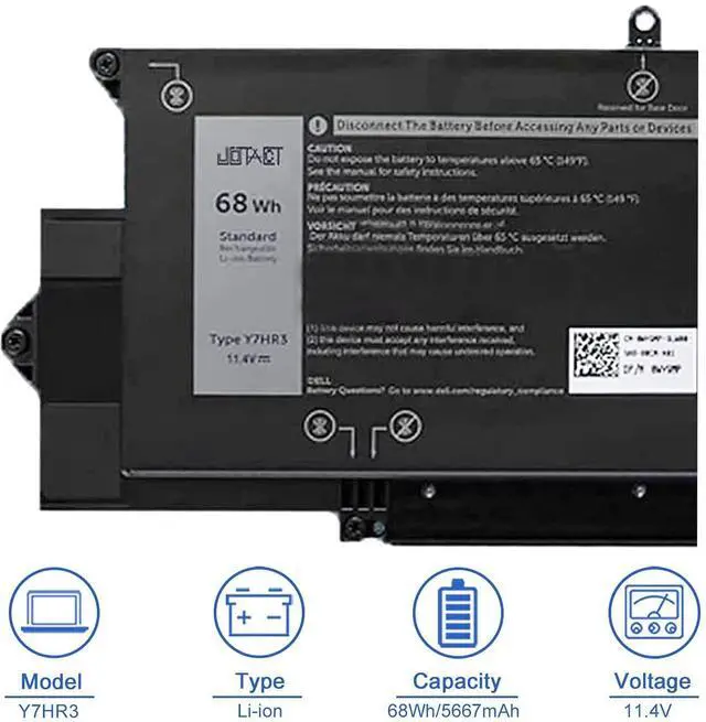 Alt view image 2 of 5 - JOTACT Y7HR3 Laptop Battery Compatible with DELL Latitude 7410 WY9MP XMV7T