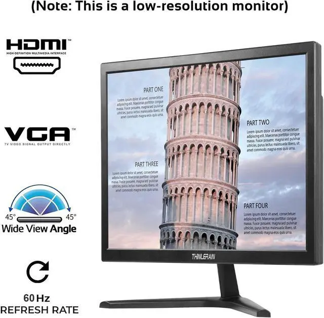 Alt view image 2 of 5 - Thinlerain PC Monitor 17-inch 4:3 LED Backlit Monitor 1280 X 1024, 60 Hz Refresh Rate, 5Ms Response Time, VESA Mountable, VGA, HDMI, TN Panel, Built-in Speakers