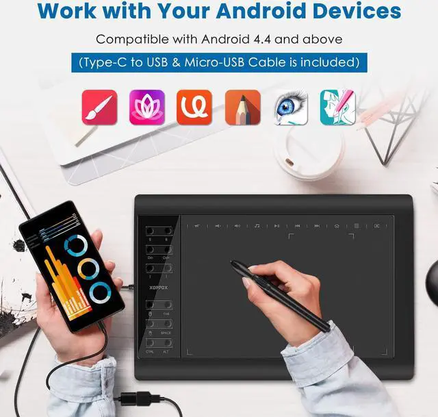 Alt view image 3 of 5 - XOPPOX Graphics Drawing Tablet 10 x 6 Inch Large Active Area with 8192 Levels Battery-Free Pen and 12 Hot Keys, Compatible with PC/Mac/Android OS for Painting, Design & Online Teaching Black