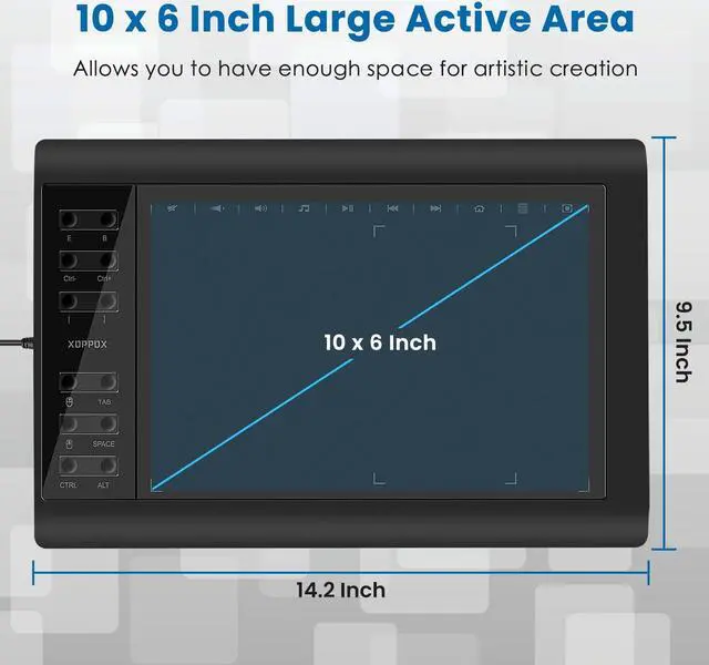 Alt view image 5 of 5 - XOPPOX Graphics Drawing Tablet 10 x 6 Inch Large Active Area with 8192 Levels Battery-Free Pen and 12 Hot Keys, Compatible with PC/Mac/Android OS for Painting, Design & Online Teaching Black