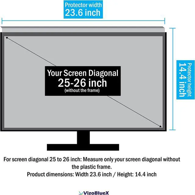 Alt view image 3 of 5 - VizoBlueX 25-26 inch Anti-Blue Light Filter for Computer Monitor. Blue Light Monitor Screen Protector Panel (23.6 x 14.4 inch). Blocks Blue Light 380 to 495 nm. Fits LCD, TV and PC, Mac Monitors