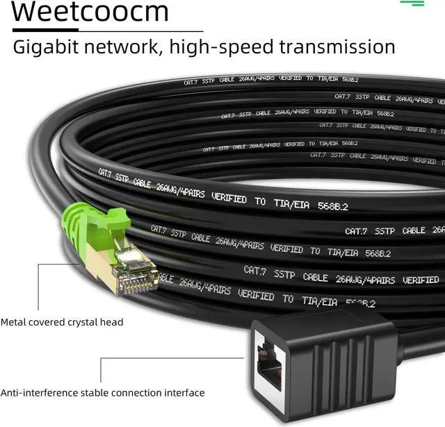 Alt view image 2 of 5 - Weetcoocm Ethernet Extension Cable 100ft, Network Cat6a Extension Patch Cable RJ45 Cords Shielded Male to Female Connector (100FT)