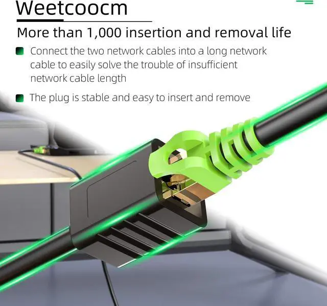 Alt view image 4 of 5 - Weetcoocm Ethernet Extension Cable 100ft, Network Cat6a Extension Patch Cable RJ45 Cords Shielded Male to Female Connector (100FT)