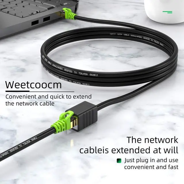 Alt view image 5 of 5 - Weetcoocm Ethernet Extension Cable 100ft, Network Cat6a Extension Patch Cable RJ45 Cords Shielded Male to Female Connector (100FT)