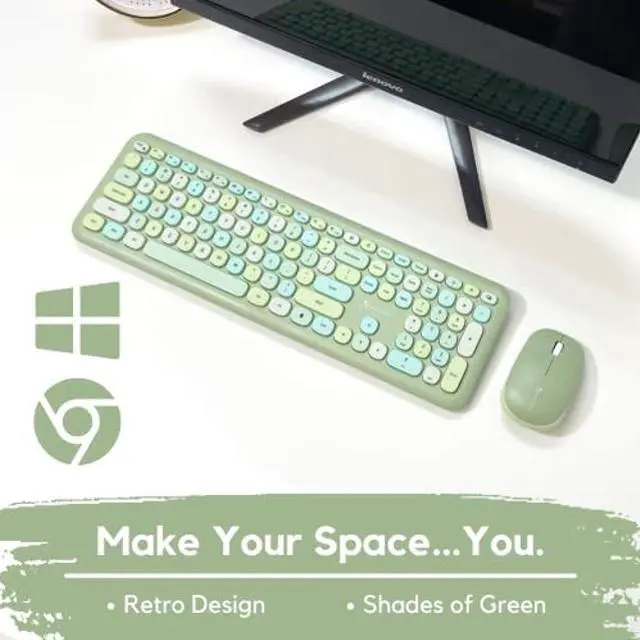 Alt view image 2 of 5 - X9 Colorful Keyboard and Mouse Combo - 2.4G Wireless Connectivity - Transform Your Space with a Cute Wireless Keyboard and Mouse Retro Set - Green Keyboard and Mouse - Aesthetic Keyboard