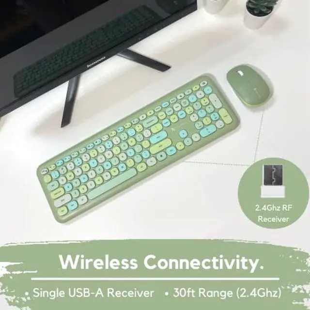 Alt view image 3 of 5 - X9 Colorful Keyboard and Mouse Combo - 2.4G Wireless Connectivity - Transform Your Space with a Cute Wireless Keyboard and Mouse Retro Set - Green Keyboard and Mouse - Aesthetic Keyboard