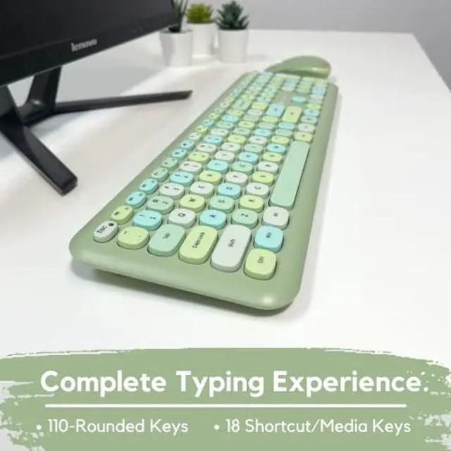 Alt view image 4 of 5 - X9 Colorful Keyboard and Mouse Combo - 2.4G Wireless Connectivity - Transform Your Space with a Cute Wireless Keyboard and Mouse Retro Set - Green Keyboard and Mouse - Aesthetic Keyboard