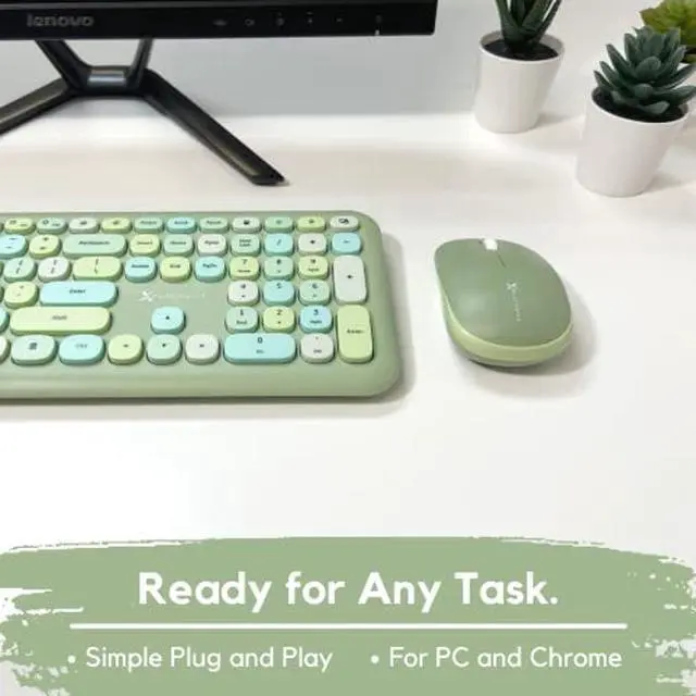 Alt view image 5 of 5 - X9 Colorful Keyboard and Mouse Combo - 2.4G Wireless Connectivity - Transform Your Space with a Cute Wireless Keyboard and Mouse Retro Set - Green Keyboard and Mouse - Aesthetic Keyboard
