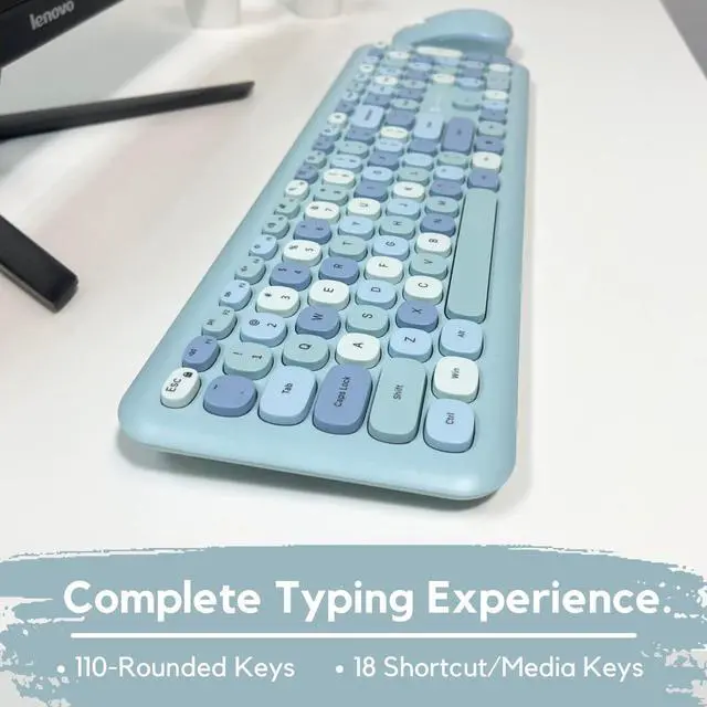 Alt view image 5 of 5 - X9 Cute Keyboard and Mouse Combo - Transform Your Space with a Colorful Blue Wireless Keyboard and Mouse Retro Set (110 Keys and 18 Shortcuts) - Aesthetic Keyboard for PC Computer, Laptop